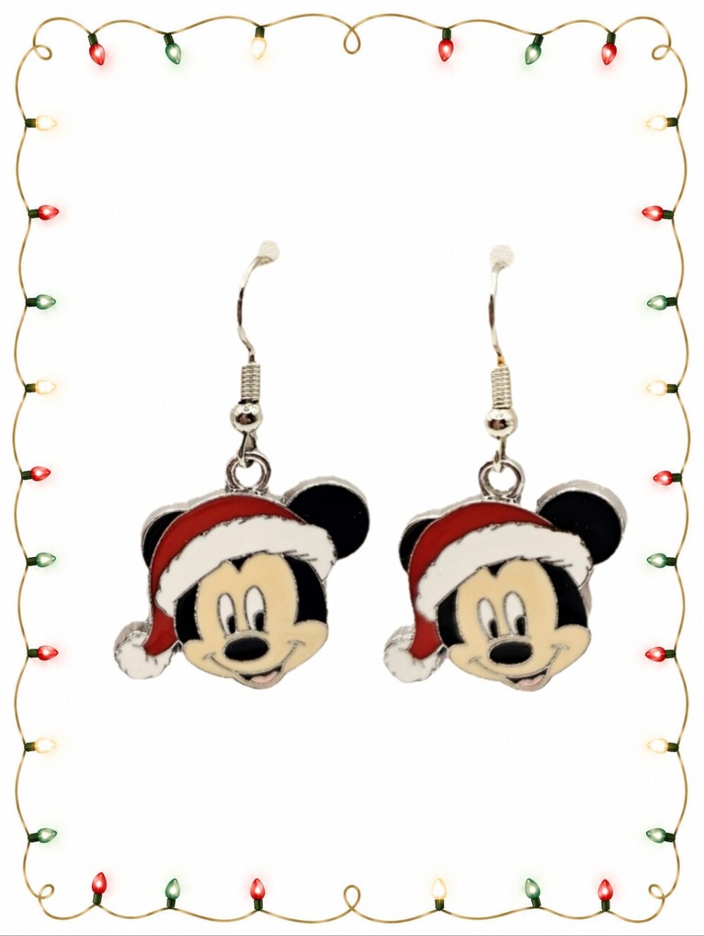 Christmas Mouse Santa Hat Dangle Earrings Holiday Novelty Stainless Hooks New